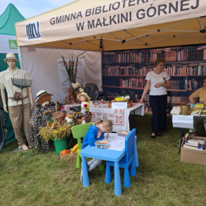 Stoisko promocyjne biblioteki na Dożynkach Powiatowo-Gminnych w Zawistach Nadbużnych