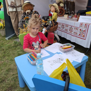 Stoisko promocyjne biblioteki na Dożynkach Powiatowo-Gminnych w Zawistach Nadbużnych