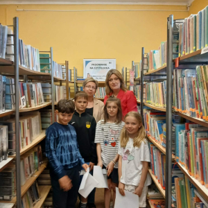 XXIII Ogólnopolski Tydzień Bibliotek- spotkanie uczniów ze Szkoły Podstawowej z Kiełczewa w Filii Bibliotecznej w Prostyni