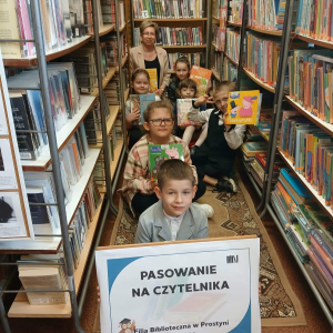 XXIII Ogólnopolski Tydzień Bibliotek- spotkanie uczniów ze Szkoły Podstawowej z Kiełczewa w Filii Bibliotecznej w Prostyni